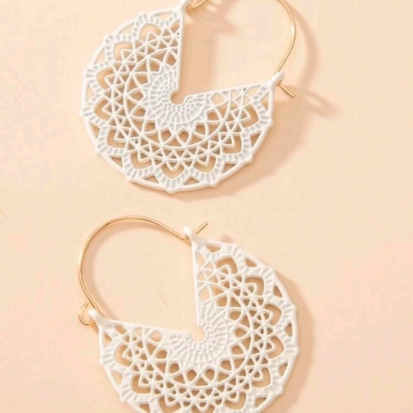 Gold hoop earrings White Boho dangle Statement cottagecore 💖 2/$30 - Picture 9 of 14